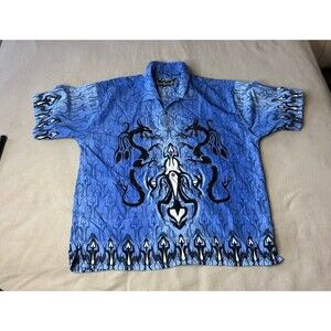 Steve And Barrys Club Bowling Shirt Mens m Blue Tribal Dragon Button Up Y2K